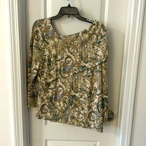 Cato blouse, multi colored; cream, green, light blue.